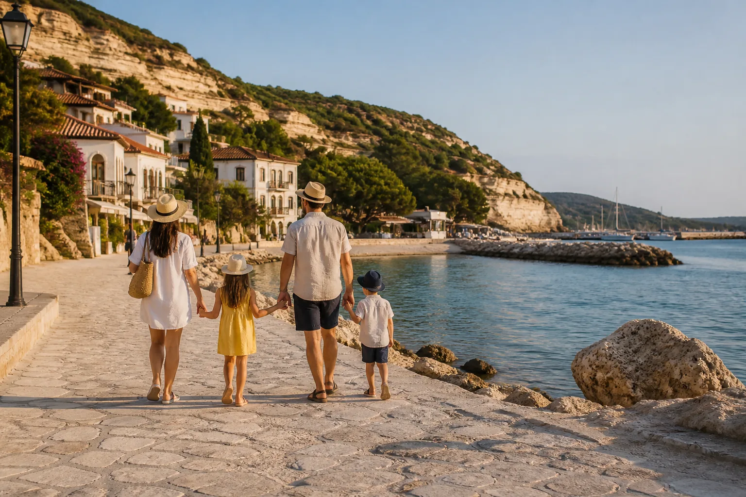 Familie an der Uferpromenade von Balchik